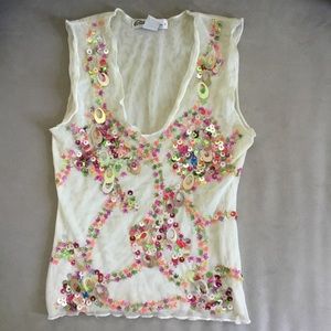 Etincelle Couture Sheer Sequin Top,Size1,off white